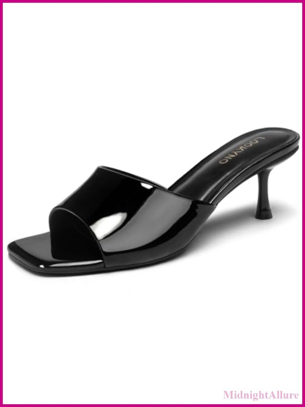 Kitten Heel Sandals Square Toe Open Toe Mules Patent Leather